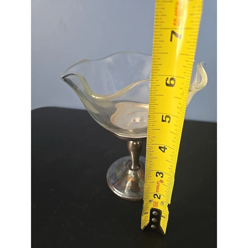 W&S Blackinton Silverplate Brass Compote Dish Crystal Ruffled Bowl Pedestal‎ Cup